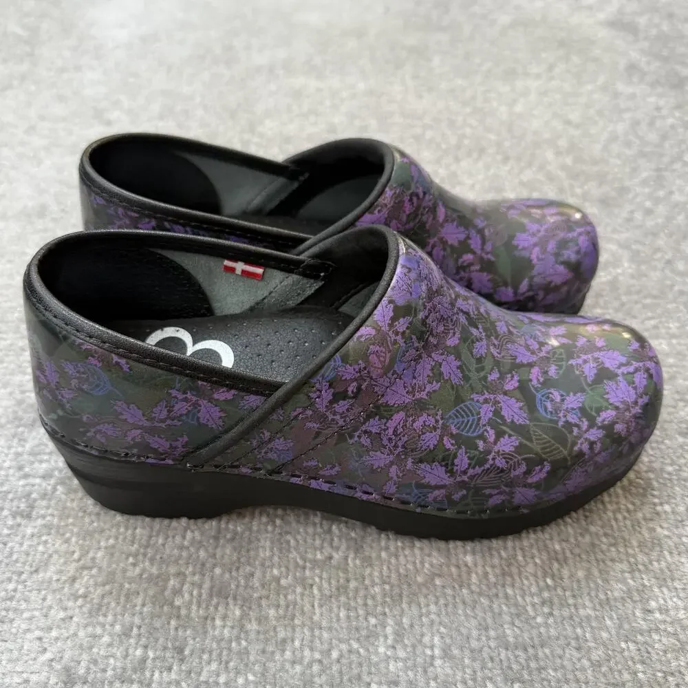Sanita Clogs Shoes Womens Size 36 Purple Floral Danish Nursing Comfort Workwear - Picture 3 of 13
